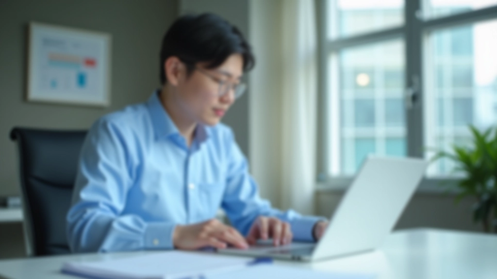 Person working at desk with organized financial documents and accounting software on screen