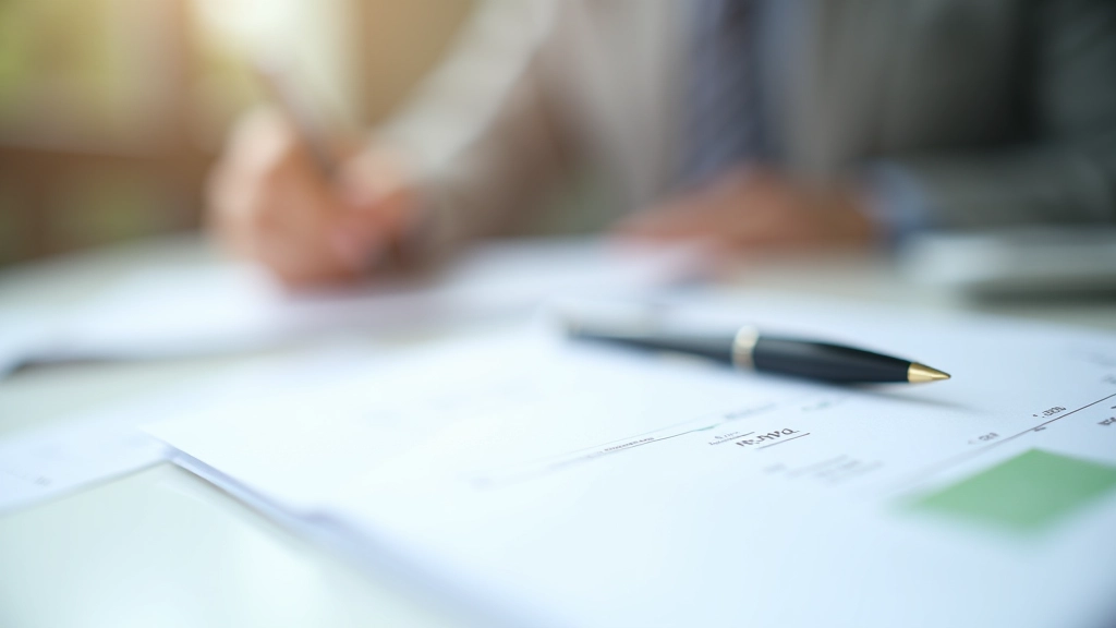 Financial documents and pen on organized workspace