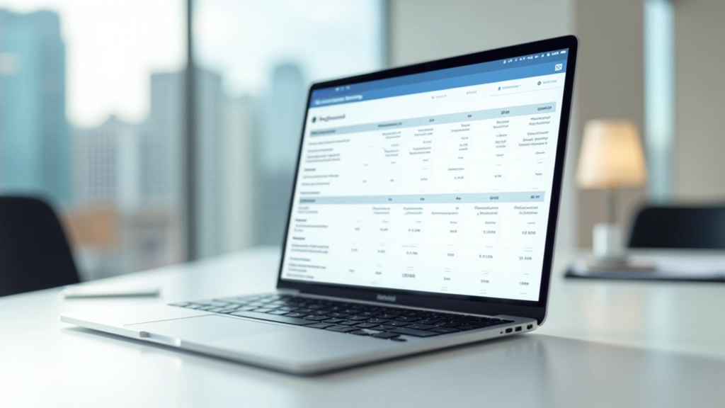 Computer monitor displaying spreadsheet with chart of accounts structure and account categories organized in rows