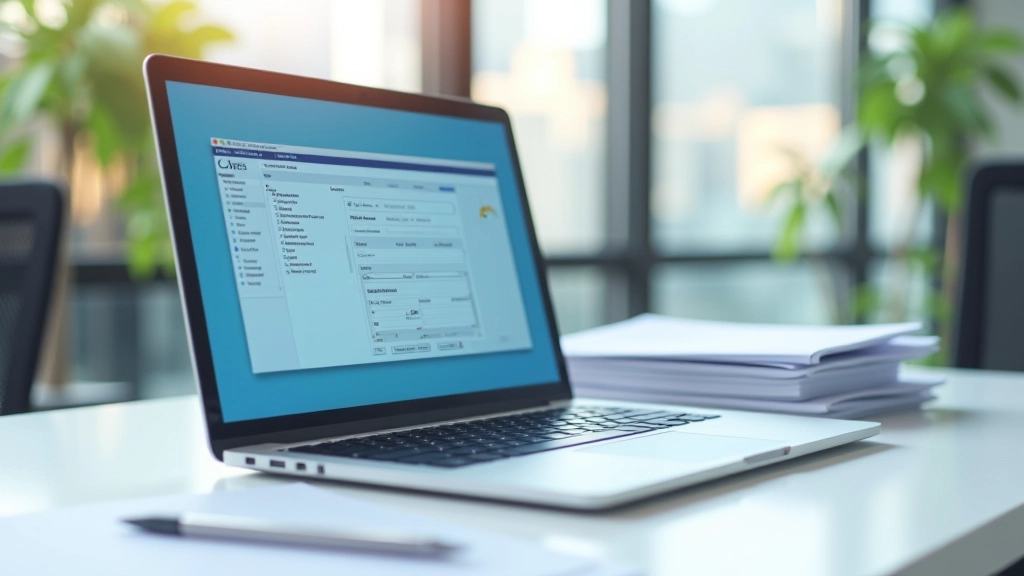 Modern laptop displaying financial reporting software and accounting dashboard